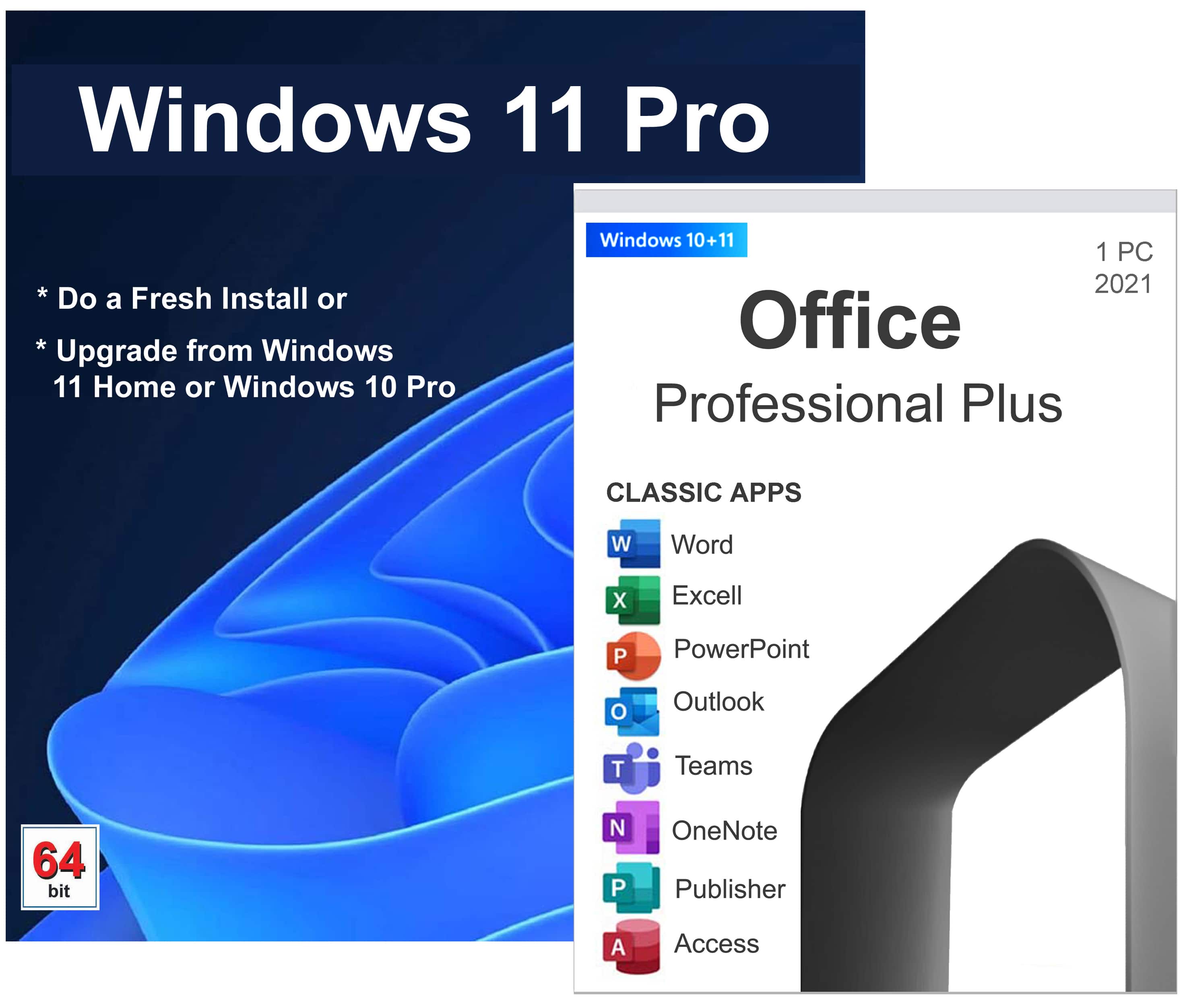Microsoft - Windows 11 Professional 64 bit OEM DVD &  Office 2021 Professional Plus DVD, 2 Pack - Windows