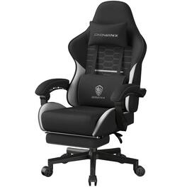 Dowinx - Gaming Chair Fabric Big and Tall with Pocket Spring Cushion, Massage Game Chair Cloth with Headrest - Black white