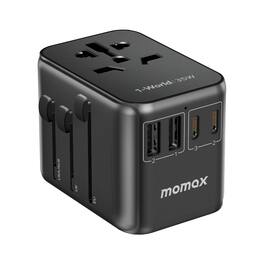 Momax - Universal Travel Adapter, PD35W Fast International Power Adapter, 3 USB C & 2 USB A Worldwide Travel Plug Adapter - Black