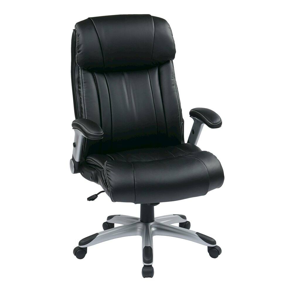 Front. FurniFact - Black Leather Office Chair – Executive High Back Chair With Lumbar Support - Black.