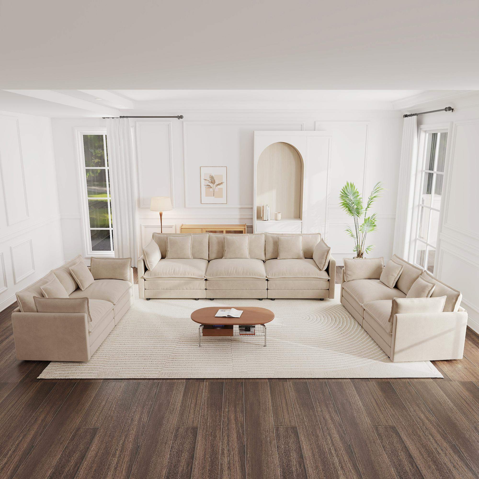 Left. LOVMOR - 3 Piece Sofa Set Oversized Sofa Comfy Sofa Couch 2 Pieces of 2 Seater and 1 Piece of 3 Seater Sofa for Living Room Deep - Light Coffee.