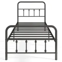 Costway Twin Size Bed Frame with Headboard Under Bed Storage No Box Spring Needed - Black - Front_Zoom