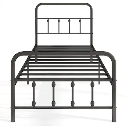 Front. Costway - Twin Size Bed Frame with Headboard Under Bed Storage No Box Spring Needed - Black.