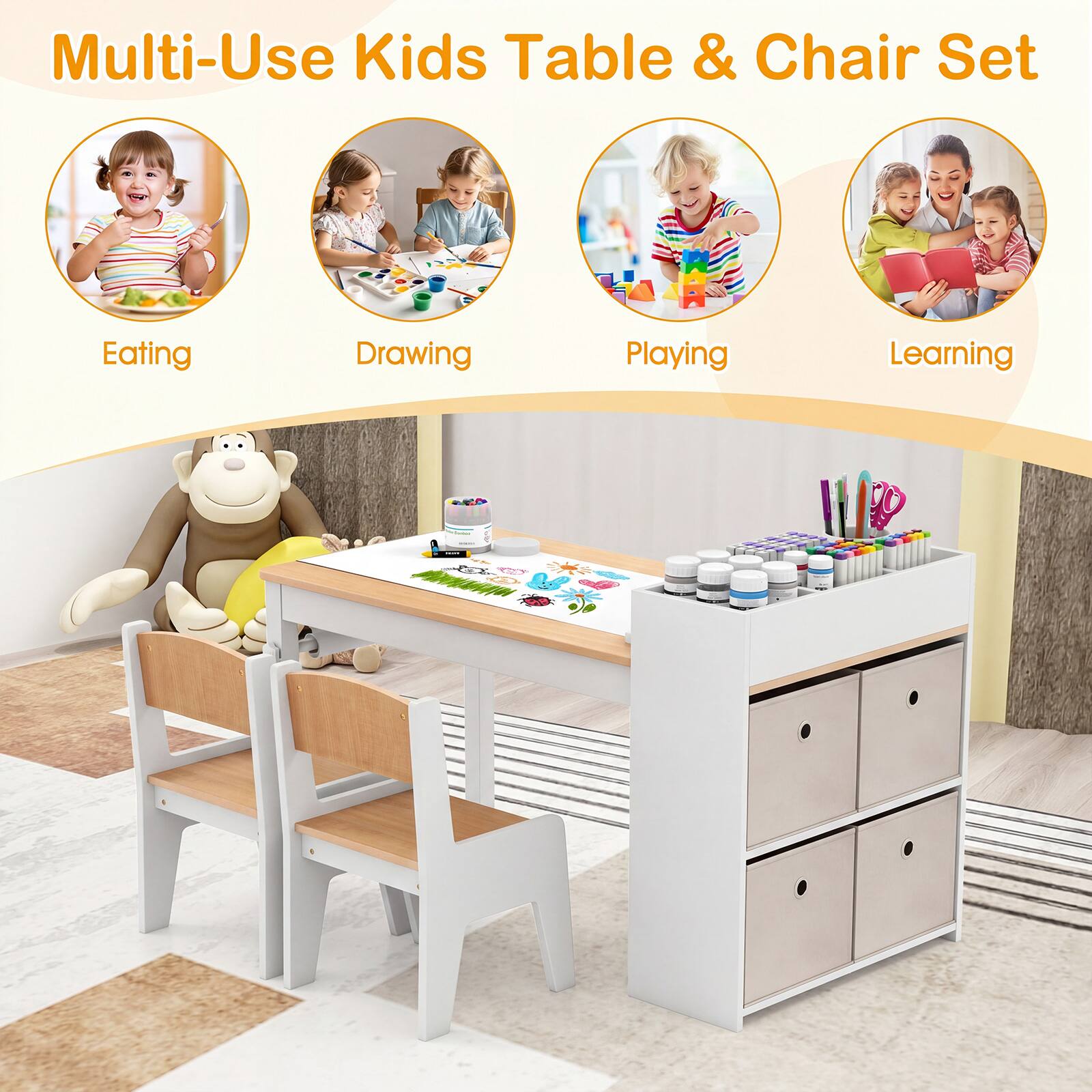 Multi-Use Kids Table & Chair Set

Eating  
Drawing  
Playing  
Learning