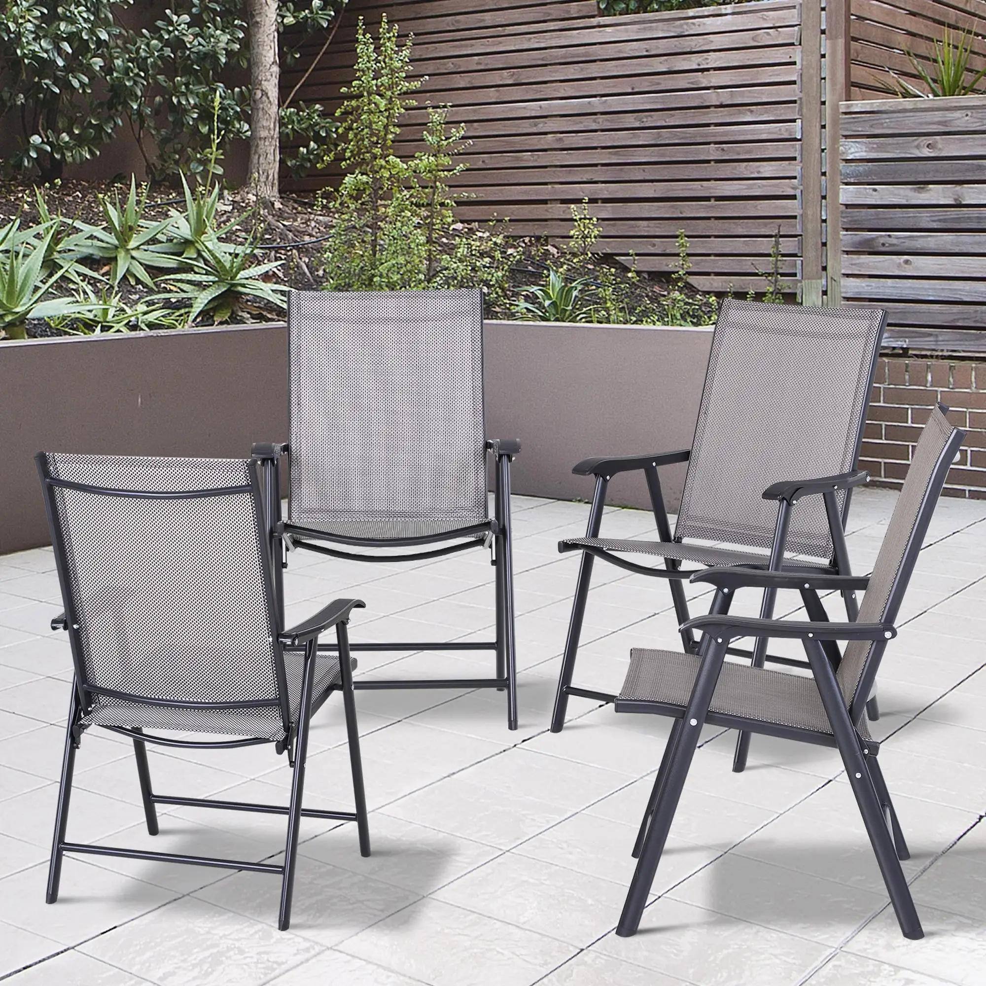 Angle. Resenkos - Resenkos 4-Pack Outdoor Folding Chairs, with Armrests, Sturdy Metal Frame, Ideal for Patio Dining, Dark Gray - Dark Gray.