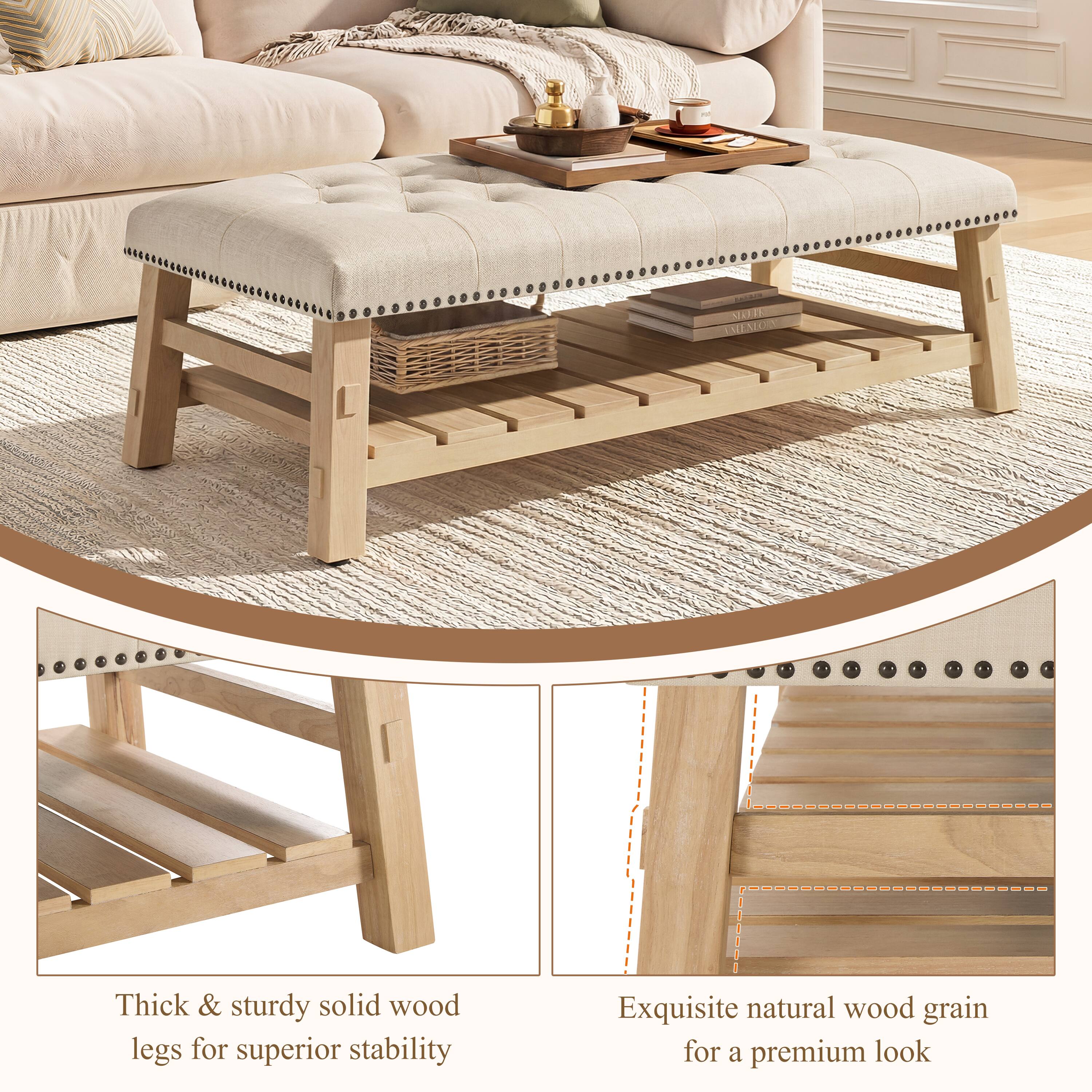 Thick & sturdy solid wood legs for superior stability  
Exquisite natural wood grain for a premium look