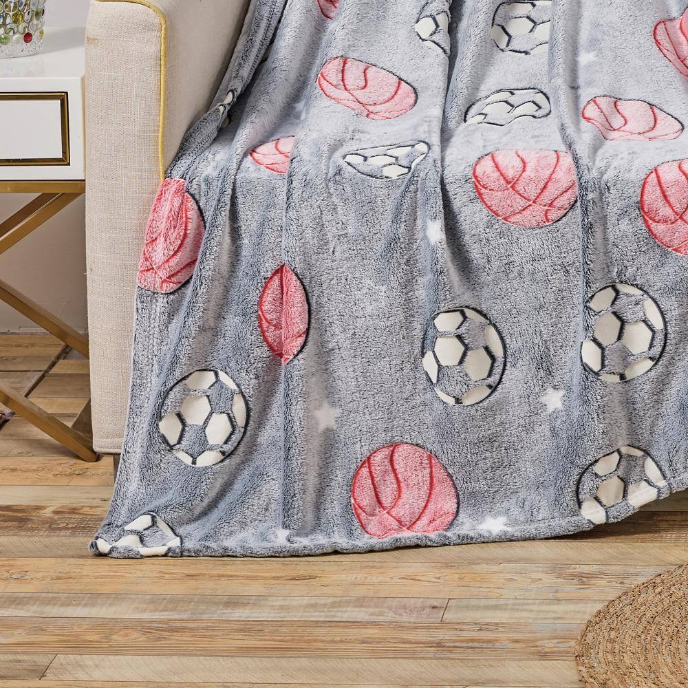 Alt View 2. Noble House - Plazatex All Star Soft & Cozy Glow in the Dark Throw Blanket Ideal for Bedroom & Living Room Decor 50"x60" Grey - Grey.