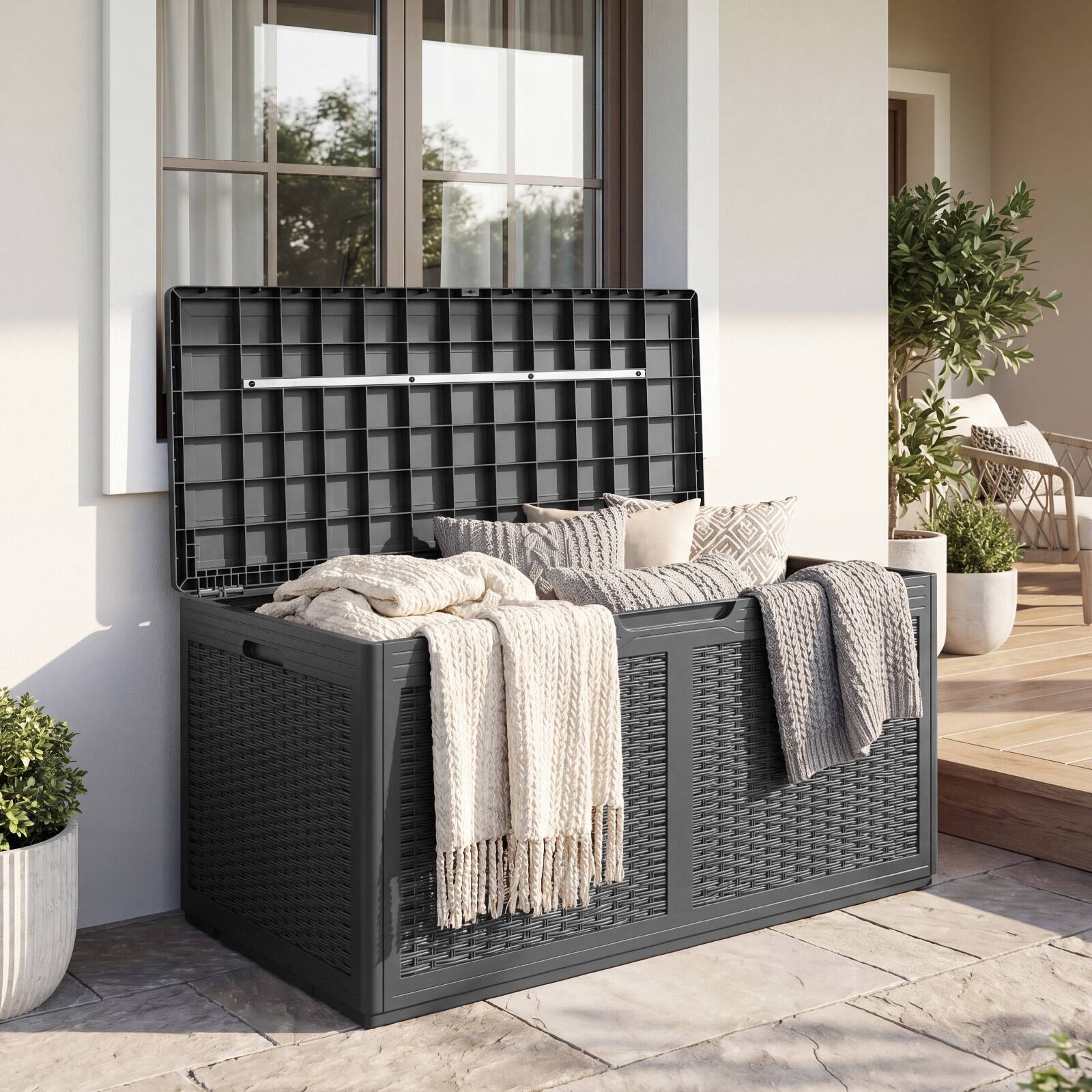 Alt View 1. Gymax - Gymax 100 Gallon Resin Deck Box w/ Lockable Lid Wheels for Pool Accessories Gray - Gray.