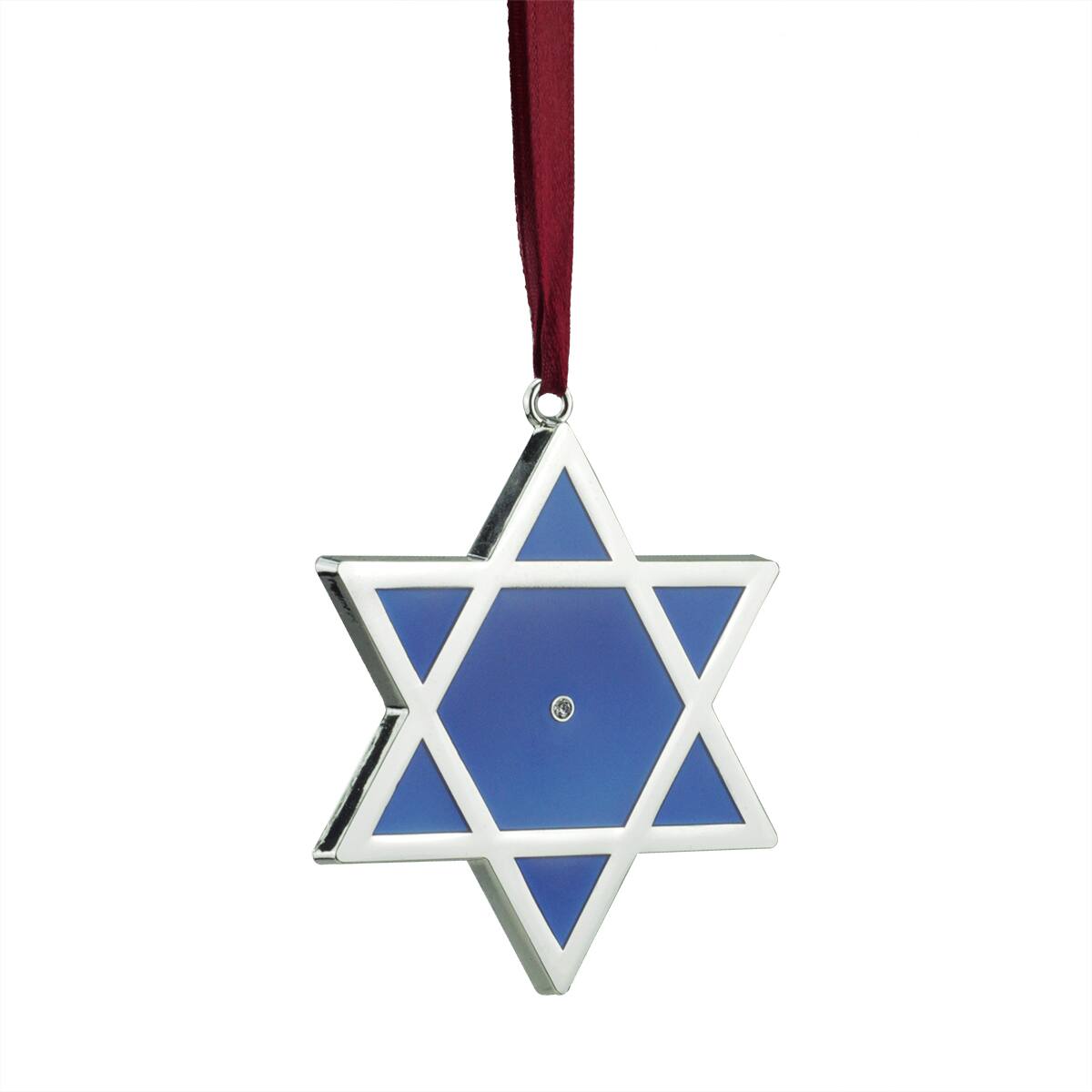 Front. Northlight - 3" Silver and Blue Shiny Star of David European Crystal Hanukkah Ornament - Silver.