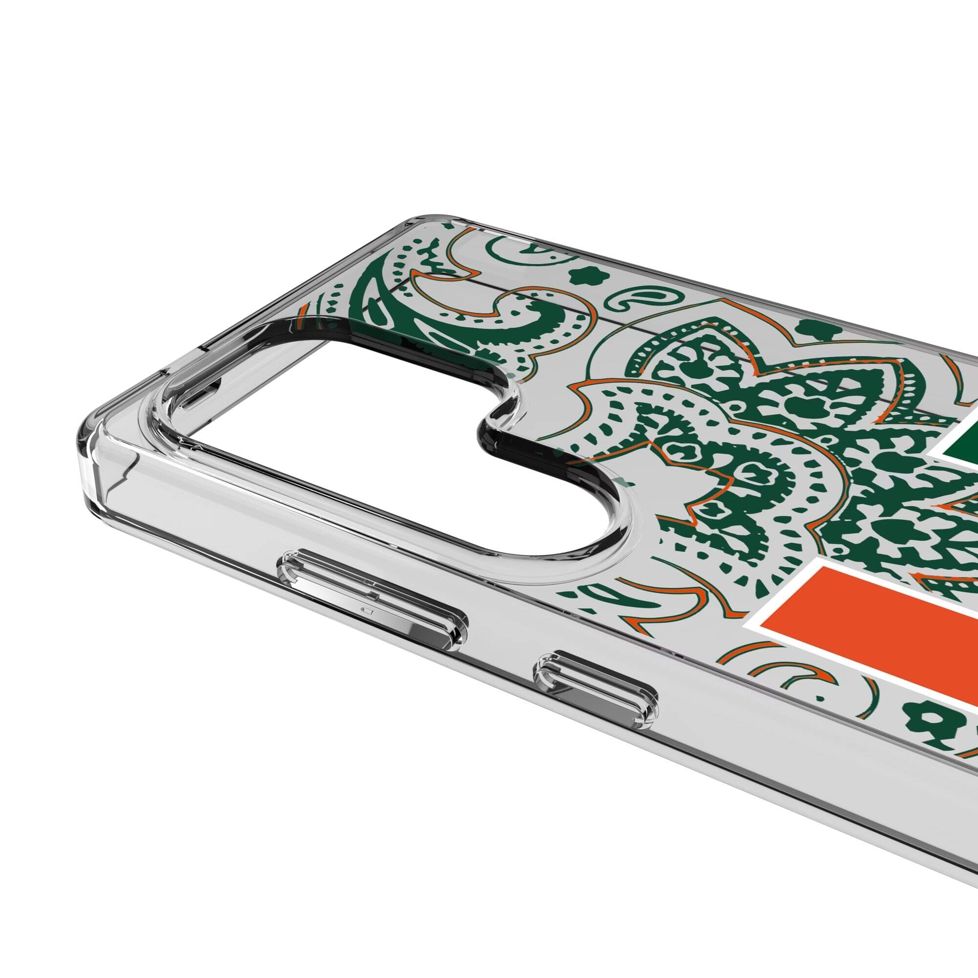 Alt View 2. Keyscaper - Miami Hurricanes Paisley Galaxy Clear Case - S23 Ultra - Multicolor.