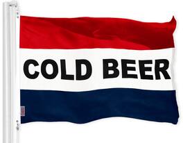 G128 - Cold Beer Sign Flag, 3 x 5 ft Polyester with Brass Grommets - Assorted Colors