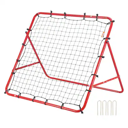 Front. VEVOR - Soccer Rebounder Rebound Net, Kick-Back 39"x39", Portable Football Training Gifts - Red.