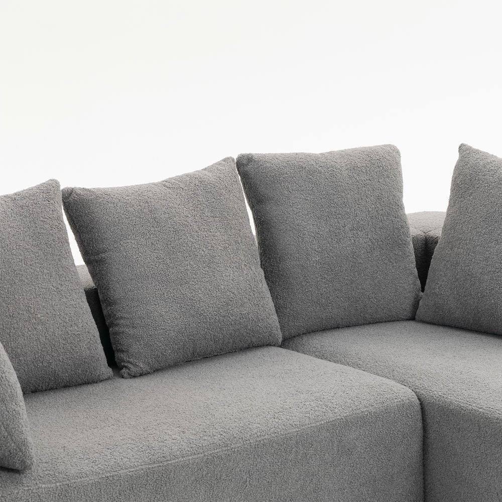Alt View 8. Kadyn - L-Shaped Full Foam Sectional Sofa, 5 Pillows, Compressed Shipping, Flannelette, Space Saving Design, Gray-Blue - Gray.
