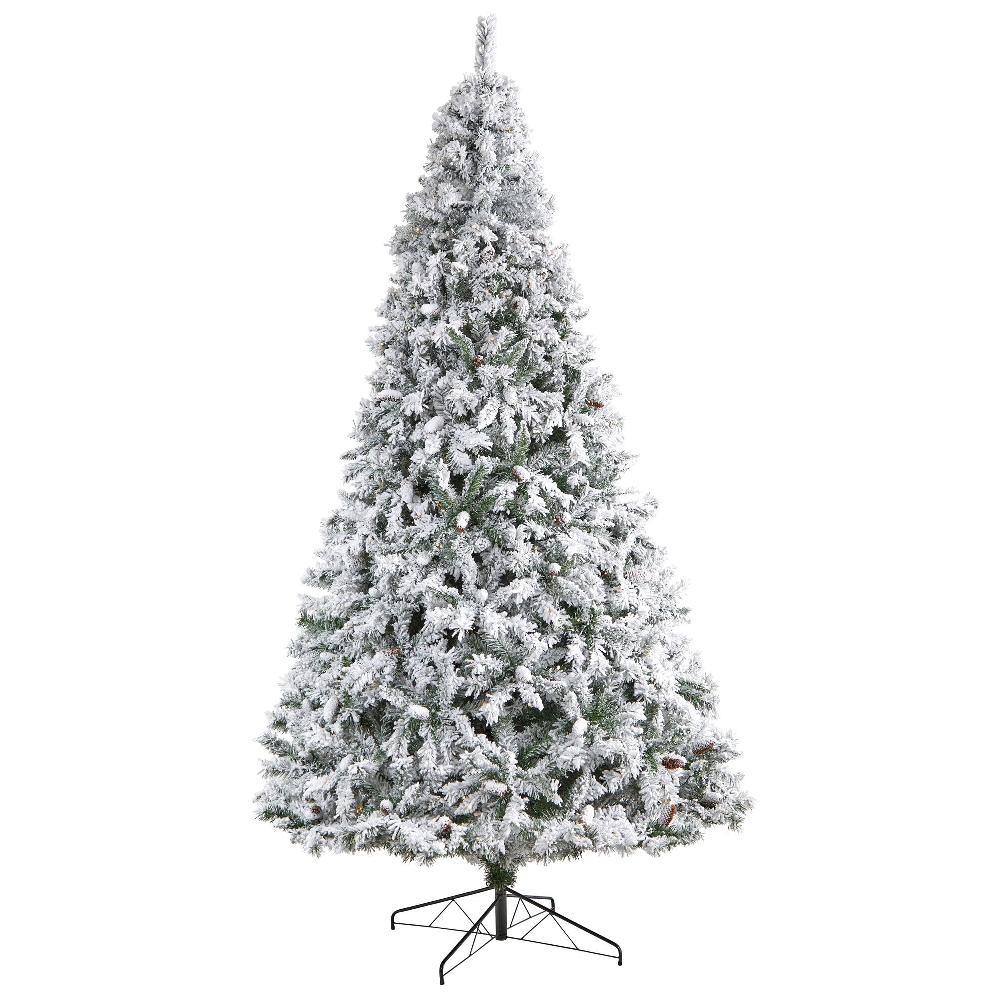 Left. BreeBe - 10' Flocked White River Mountain Artificial Christmas Tree - Multicolor.