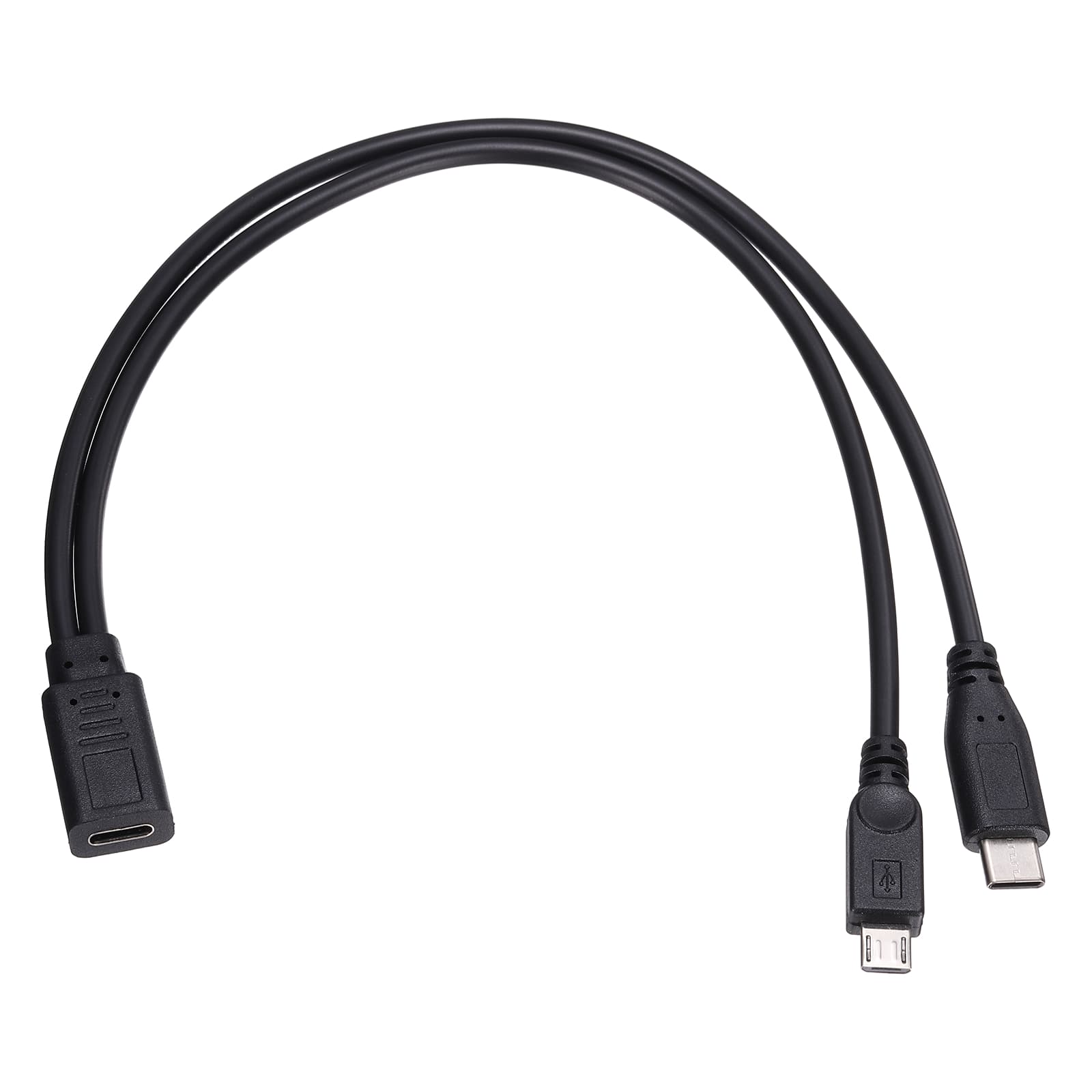 Unique Bargains - Type C Female to Type C and Micro USB Male 2-in-1 11.8" Adapter Cable - Black