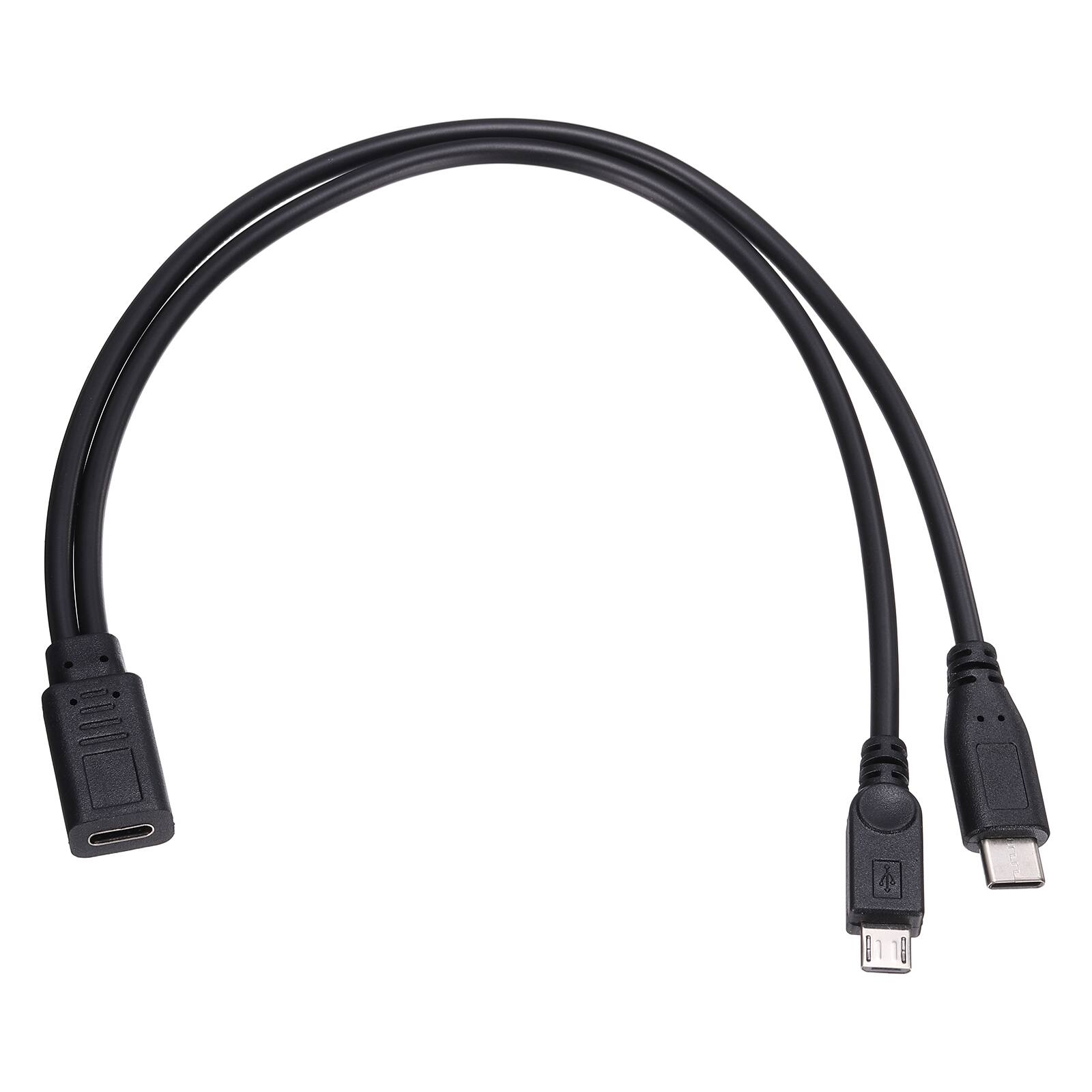 Front. Unique Bargains - Type C Female to Type C and Micro USB Male 2-in-1 11.8" Adapter Cable - Black.