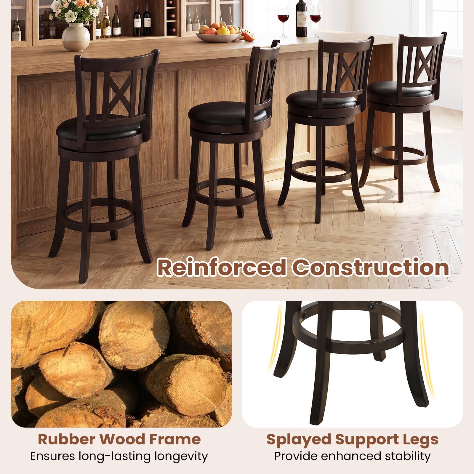 Reinforced Construction Rubber Wood Frame Ensures long-lasting longevity Splayed Support Legs Provide enhanced stability