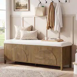 Tribesigns - 55" Shoe Storage Bench with Cushion, Farmhouse Entryway Bench - Brown