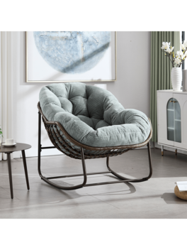 Trinkets Crazed - Outdoor Indoor Rocking Chair With Padded Cushion, Oversized Patio Papasan Rocking Egg Chair - Olive Green