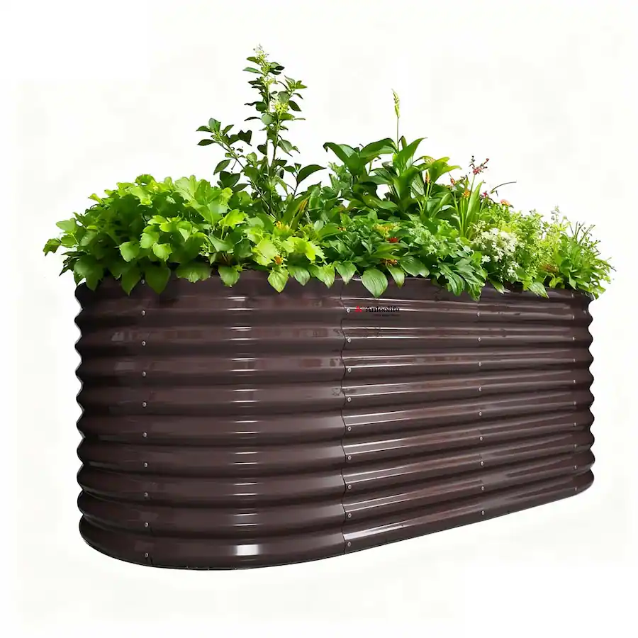 Bed Back Box Design A Anleolife Brown Metal Oval Raised Garden Bed Planter Box for Planting ...