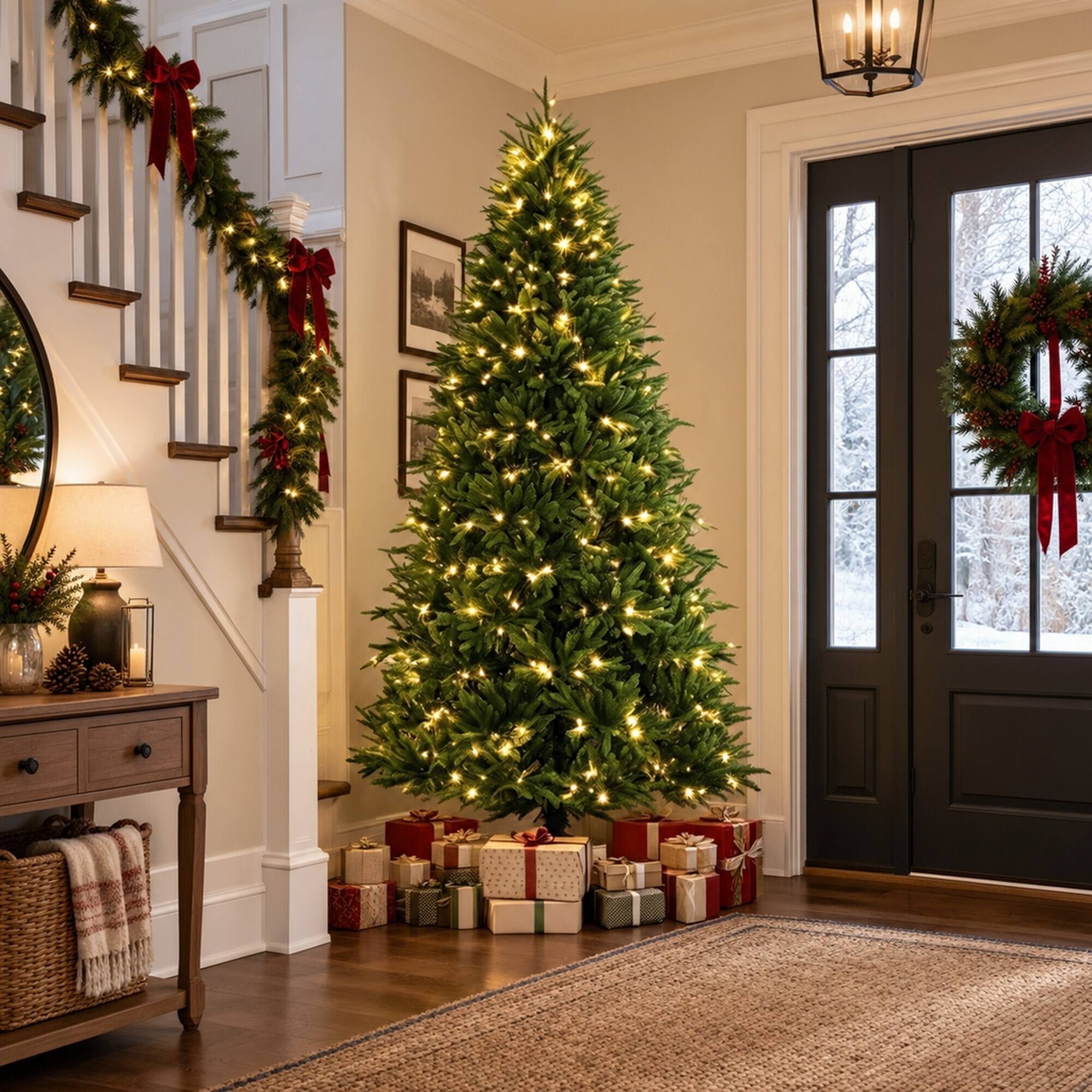 Alt View 1. RYHNUYNE - 7.5FT Pre-Lit Nordmann Fir Christmas Tree With Dual-Color LED Lights and 11 Modes, Remote Control and Lifelike Tips - Green.