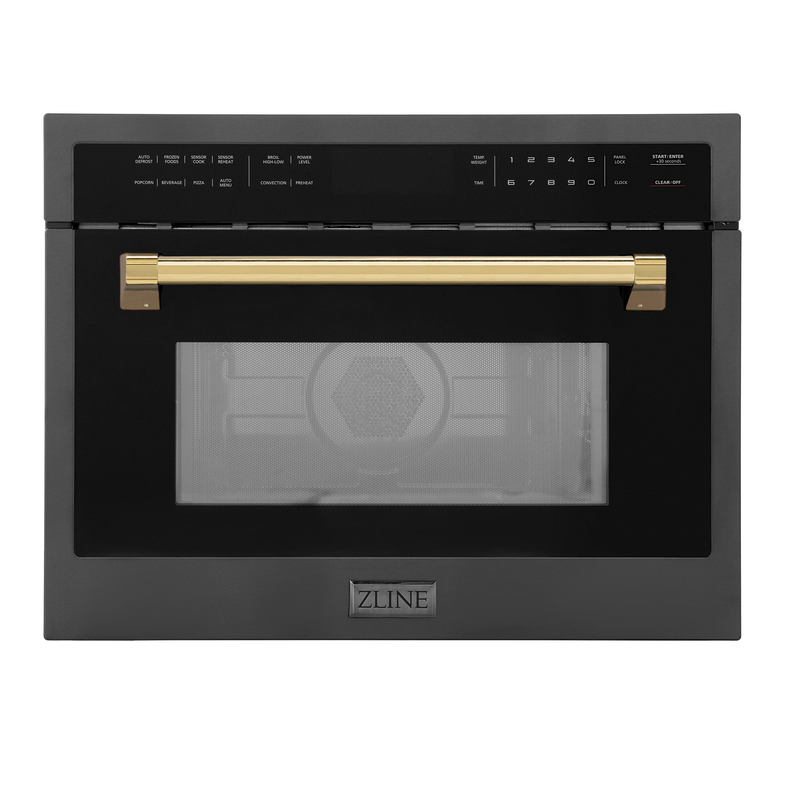 ZLINE - Autograph Edition 24" 1.6 cu ft. Built-in Convection Microwave Oven in Black and Polished Gold Accents - Stainless Steel - Front_Zoom