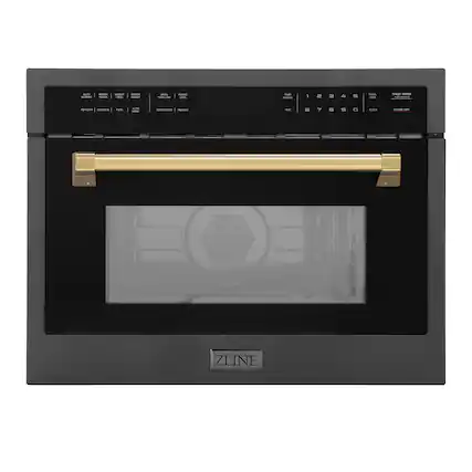 Front. ZLINE - Autograph Edition 24" 1.6 cu ft. Built-in Convection Microwave Oven in Black Stainless Steel and Polished Gold Accents - Stainless steel.