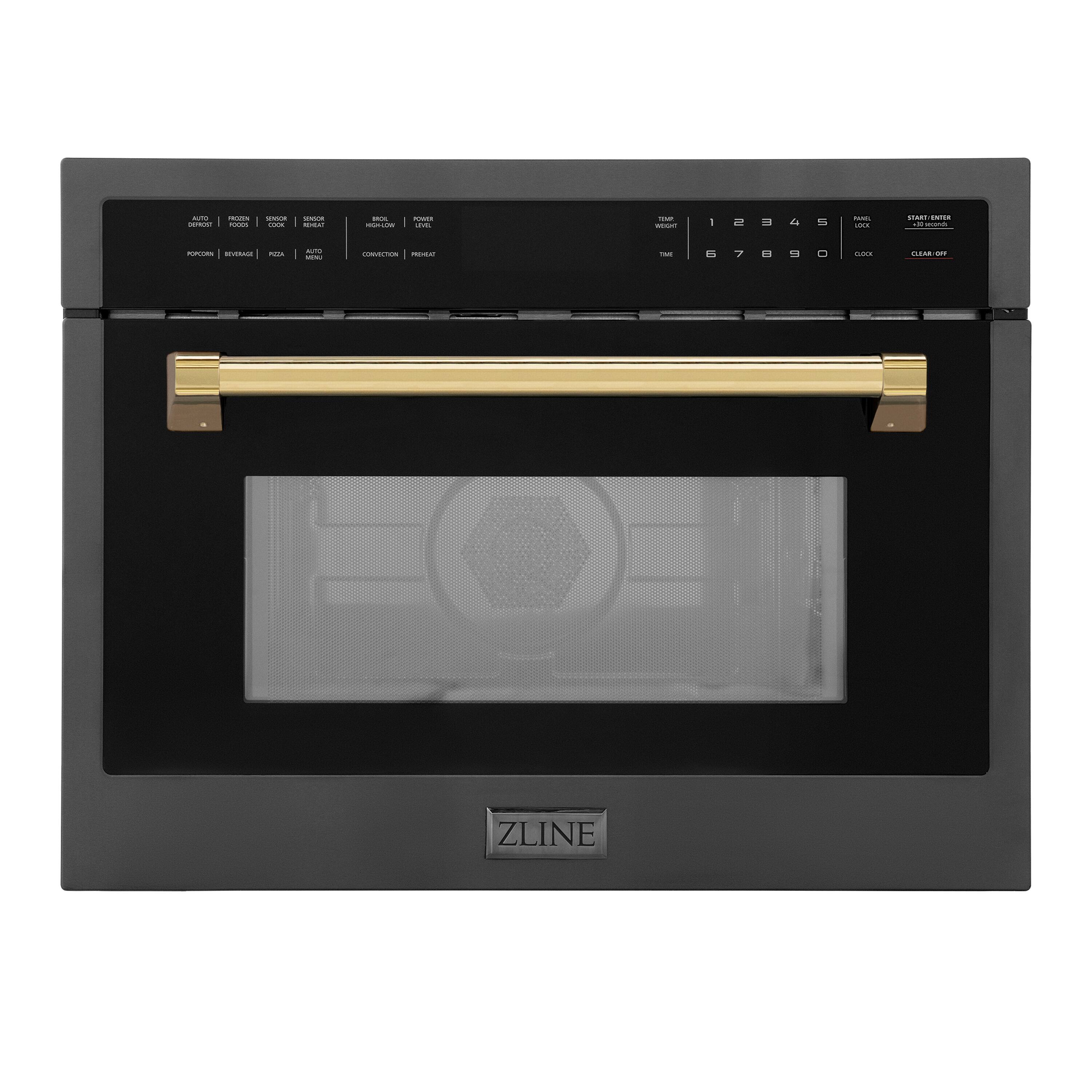 ZLINE - Autograph Edition 24" 1.6 cu ft. Built-in Convection Microwave Oven in Black and Polished Gold Accents - Stainless Steel