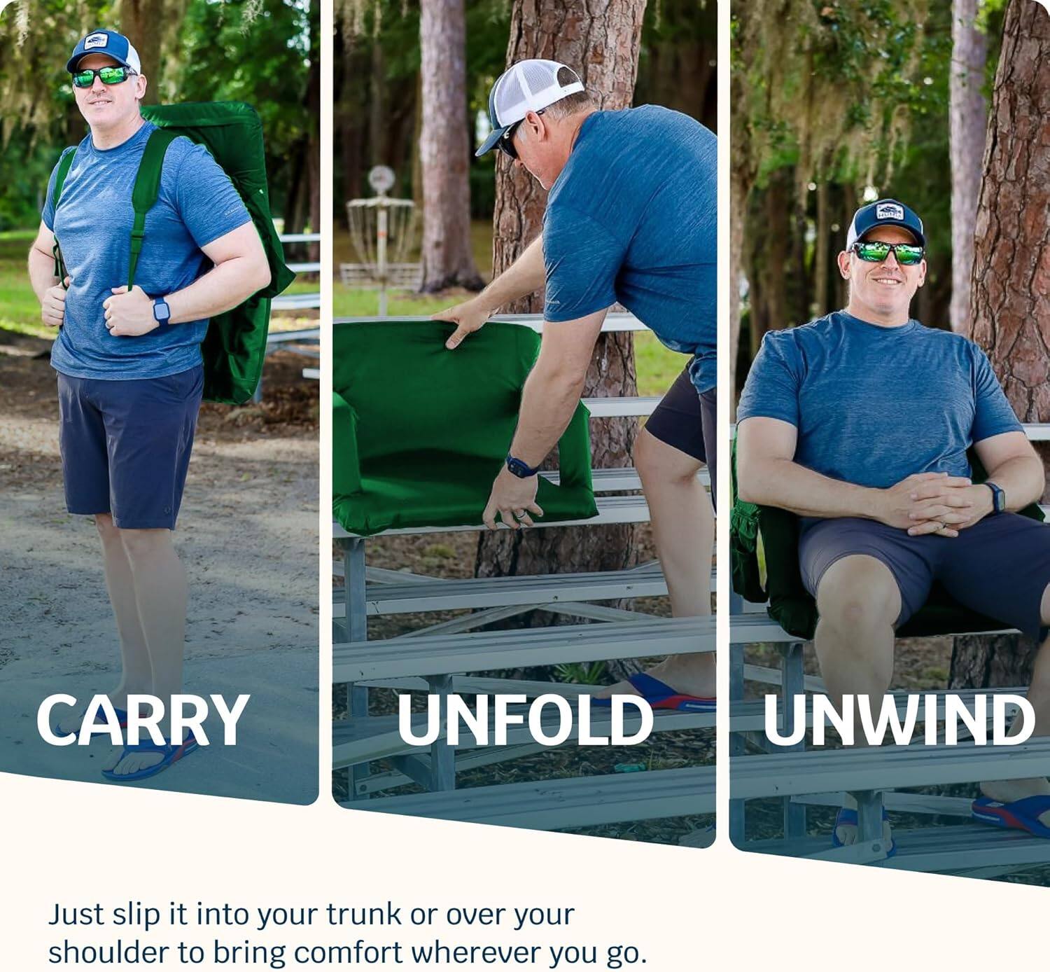 CARRY  
UNFOLD  
UNWIND  

Just slip it into your trunk or over your shoulder to bring comfort wherever you go.