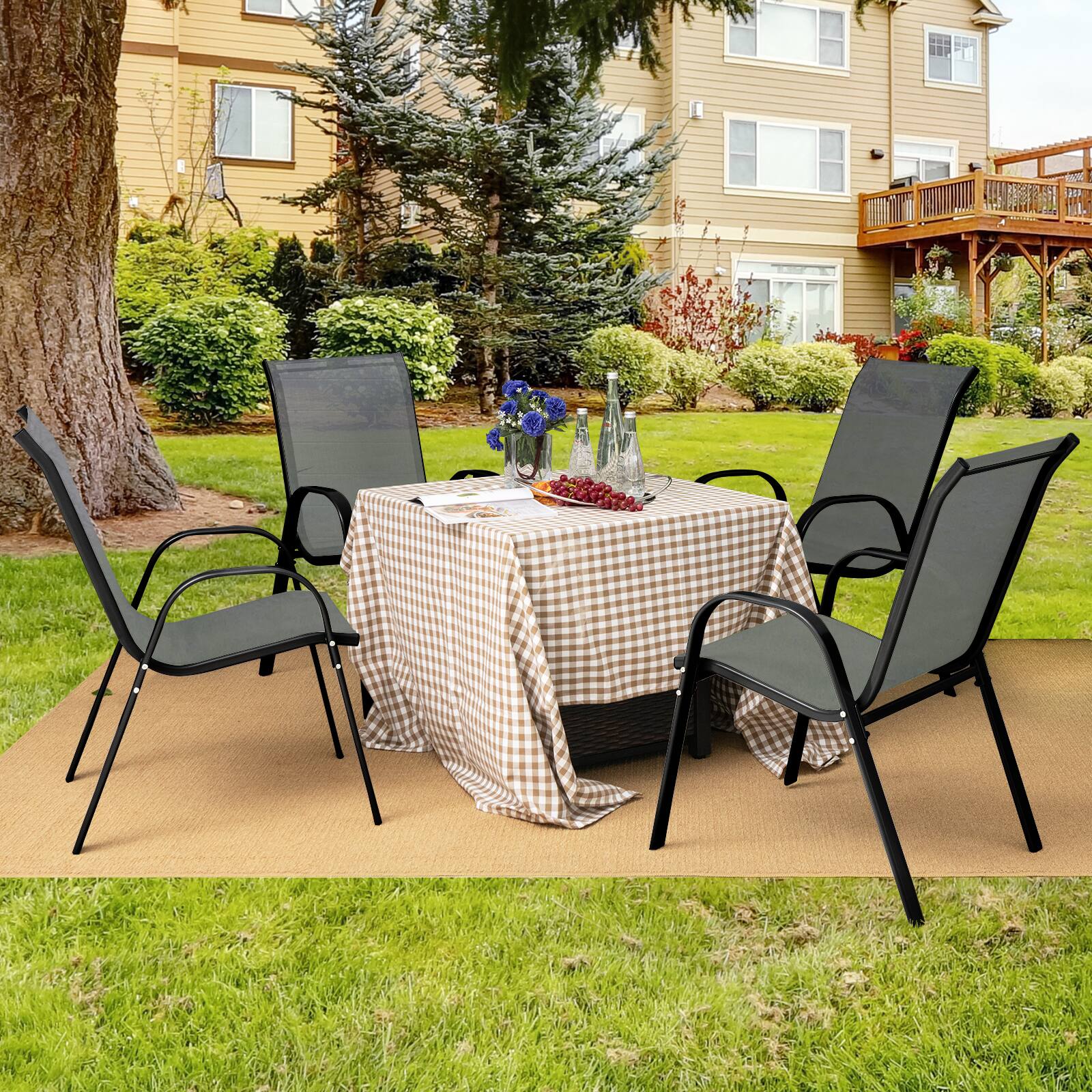 Alt View 3. Costway - Costway Set of 4 Patio Dining Chairs Stackable Armrest Space Saving Garden Grey - Grey.