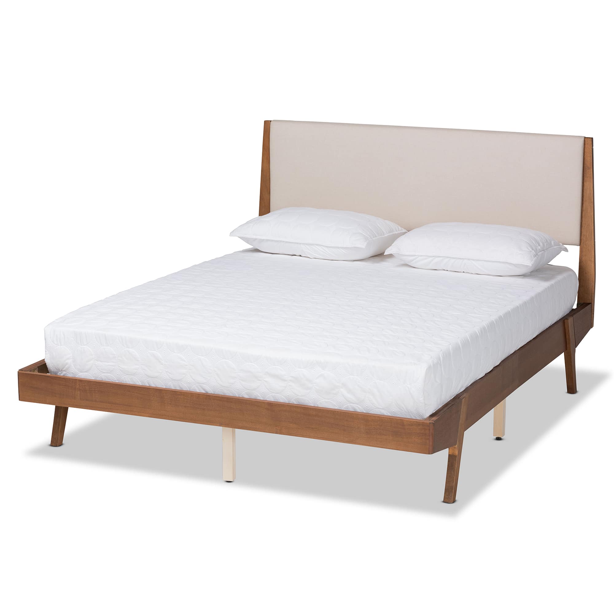 Baxton Studio - Senna Mid-Century Modern Fabric Upholstered and Walnut Brown Finished Wood Full Size Platform Bed - Beige/Walnut Brown price history on PriceWatchPro