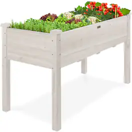 Best Choice Products - 48x24x30in Raised Garden Bed, Elevated Wooden Planter for Yard w/ Foot Caps, Liner - White