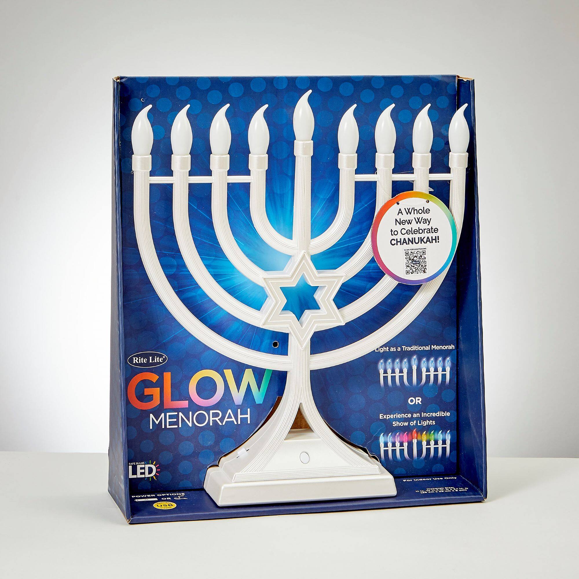 A Whole New Way to Celebrate CHANUKAH!

Rite Lite GLOW MENORAH

Light as a Traditional Menorah OR Experience an Incredible Show of Lights

LED

POWER OPTIONS