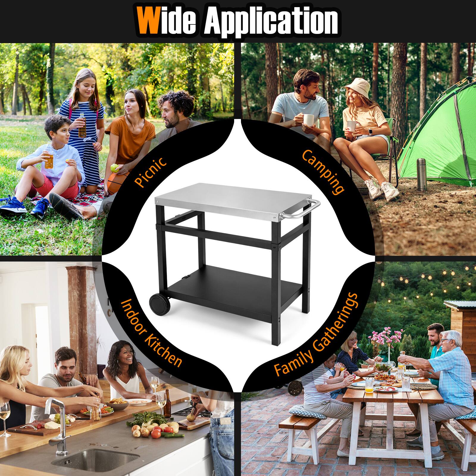 Wide Application  
Picnic  
Indoor Kitchen  
Camping  
Family Gatherings