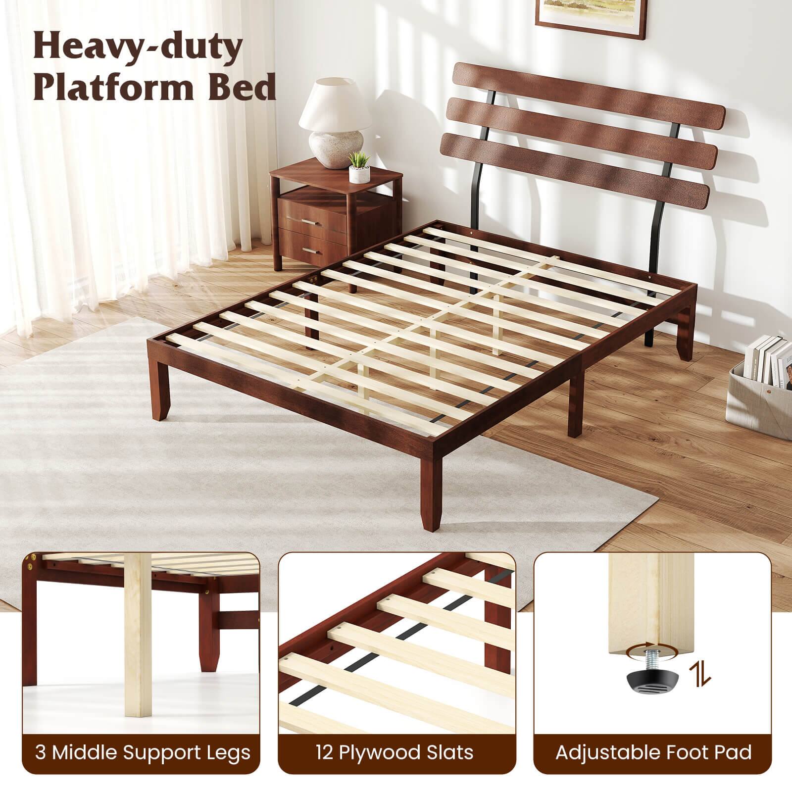 Heavy-duty Platform Bed

3 Middle Support Legs

12 Plywood Slats

Adjustable Foot Pad