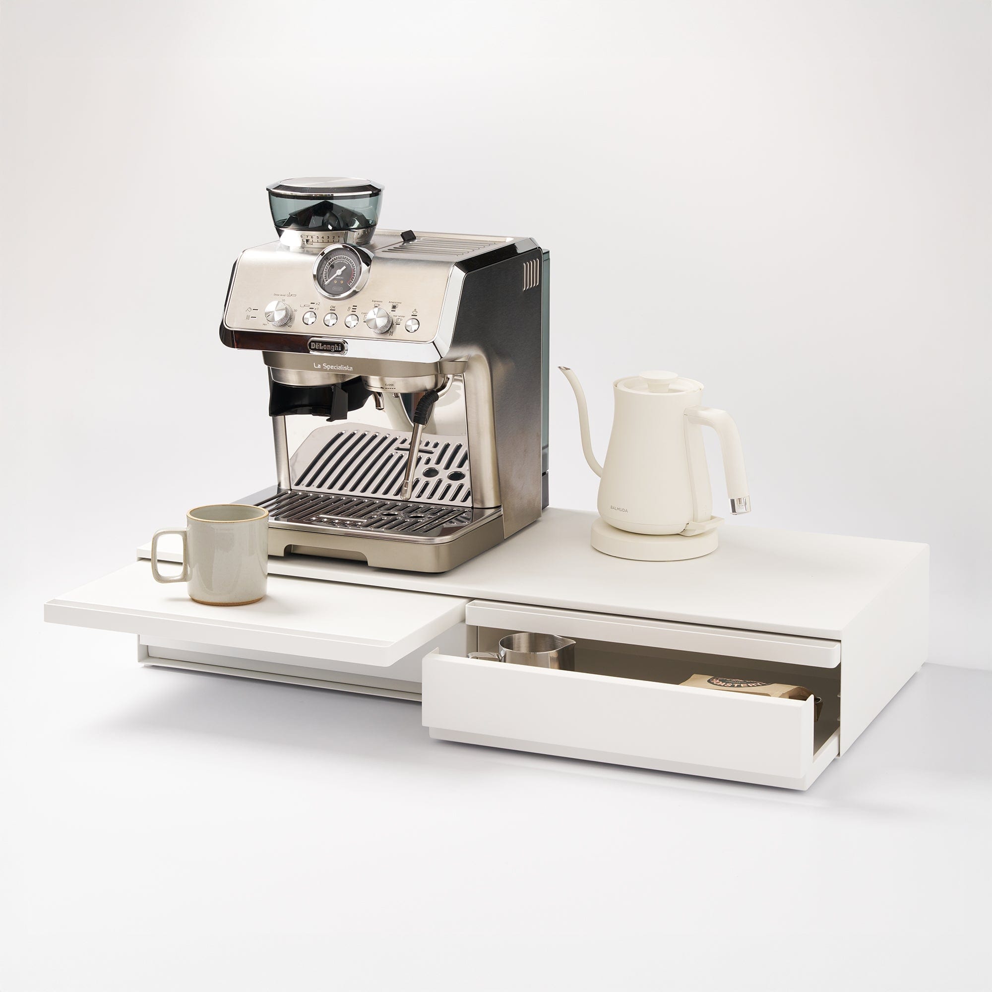 Yamazaki Home - Countertop Drawer with Pull-Out Shelf - Wide - Steel - White