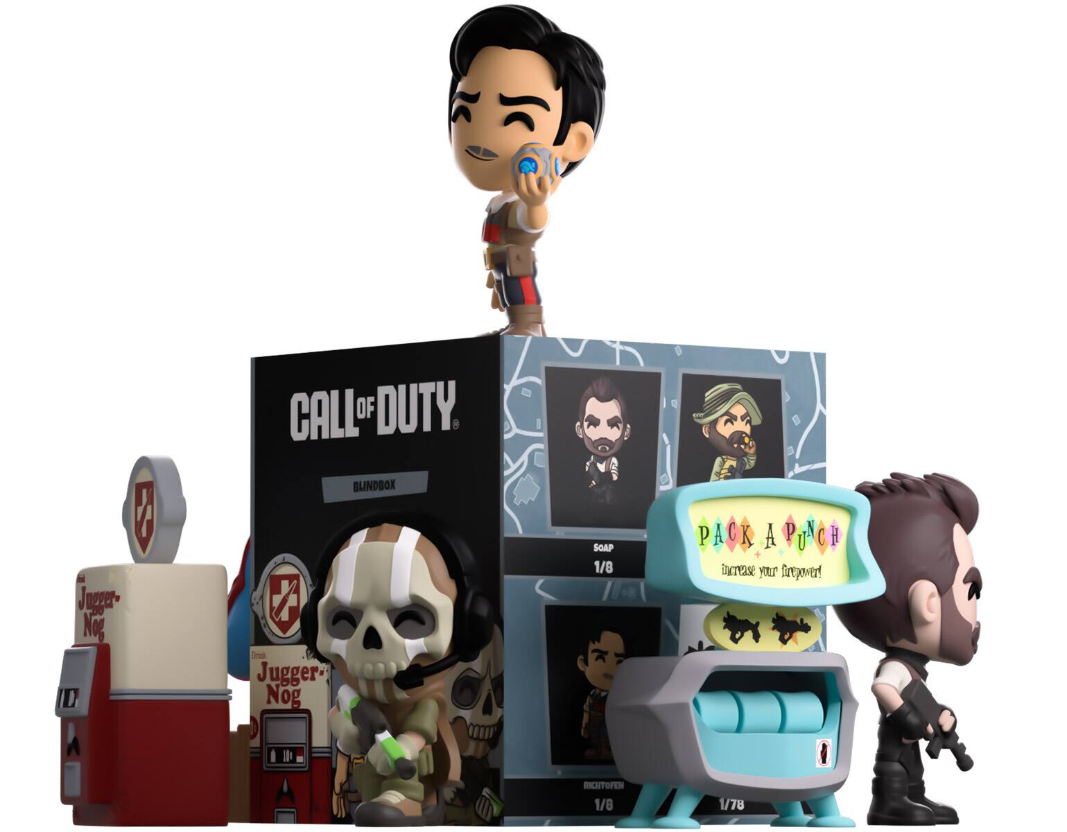 CALL OF DUTY  
BLINDBOX  
Jugger-Nog  
+ Drink Jugger-Nog  
SOAP 1/8  
PACK A PUNCH increase your firepower!  
RICHTOFEN 1/8  
1/78