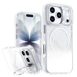 Dteck - Glitter Magnetic Case for Apple iPhone 17 Pro Max with Camera Ring Kickstand, Gradient Shockproof Protective Slim Cover - White