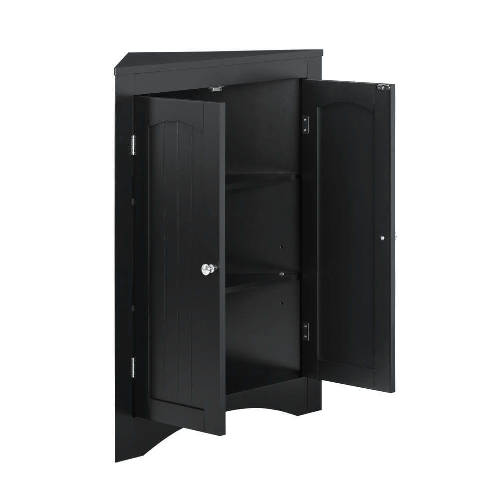 Back. Kadyn - Corner cabinet with Doors and Shelves, Free Standing Storage Cabinet for Kitchen, Living Room, Black - Black.