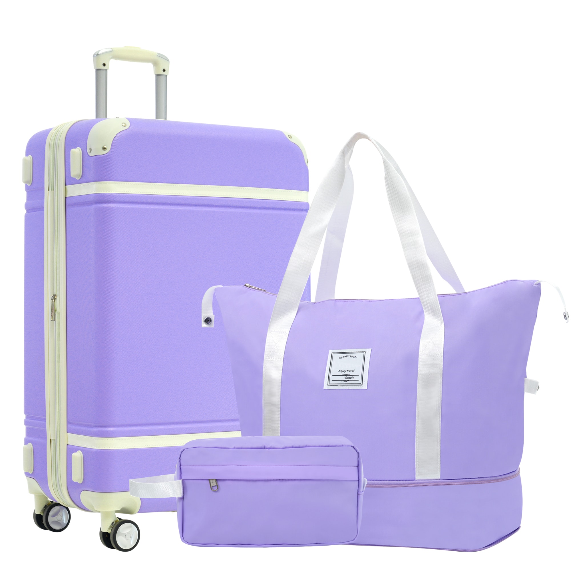 Ecooso - 3-Piece Expandable ABS Spinner Luggage Set with TSA Lock, 24-Inch Suitcase, Travel Duffel, and Toiletry Bag - Purple