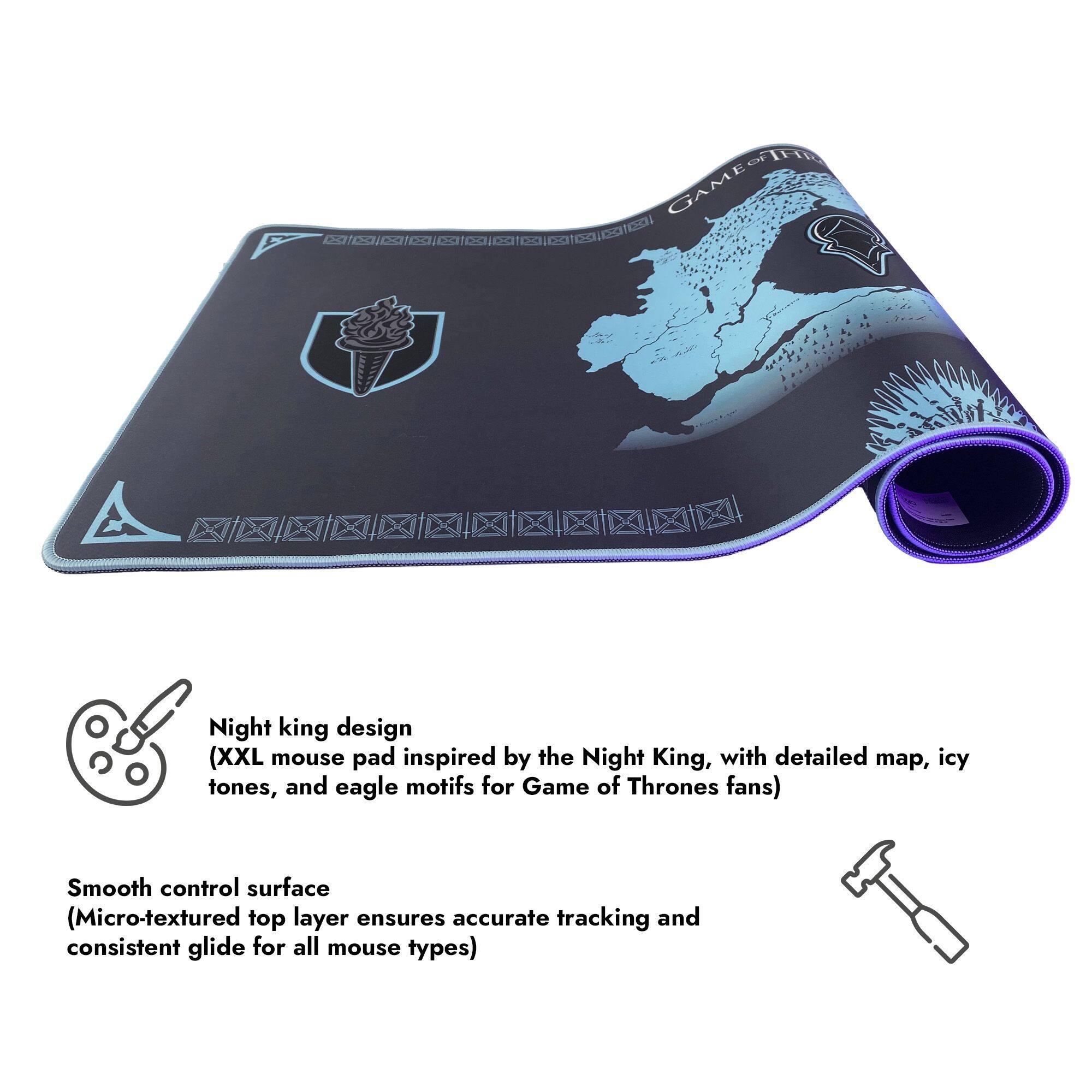 **Gamest Game Night King Design (XXL Mouse Pad Inspired by the Night King, with Detailed Map, Icy Tones, and Eagle Motifs for Game of Thrones Fans)**

**Smooth Control Surface (Micro-Textured Top Layer Ensures Accurate Tracking and Consistent Glide for All Mouse Types)**