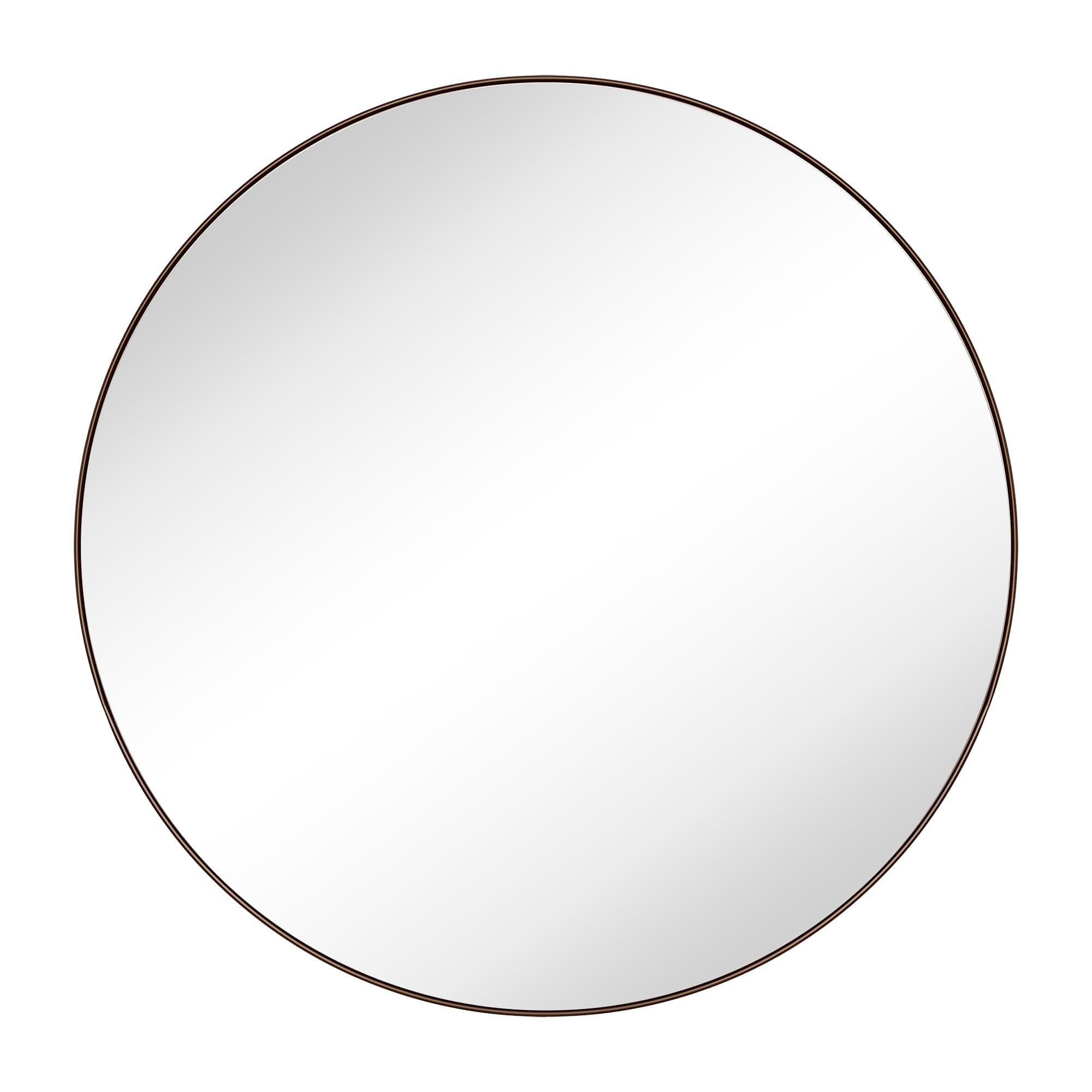 Left. TECH SAFARI - Oil Rubbed Round Mirror Dark Circle Wall Mounted Circular For Bathroom Vanity - Brushed Nickel 36"L x 36"W.