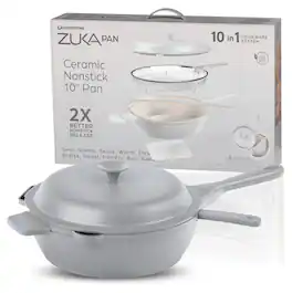 Granitestone - Zuka Everyday Pan 10" Grey Nonstick Multi-Functional Saute Pan with Lid, Nylon Spoon and Steamer Basket - Gray