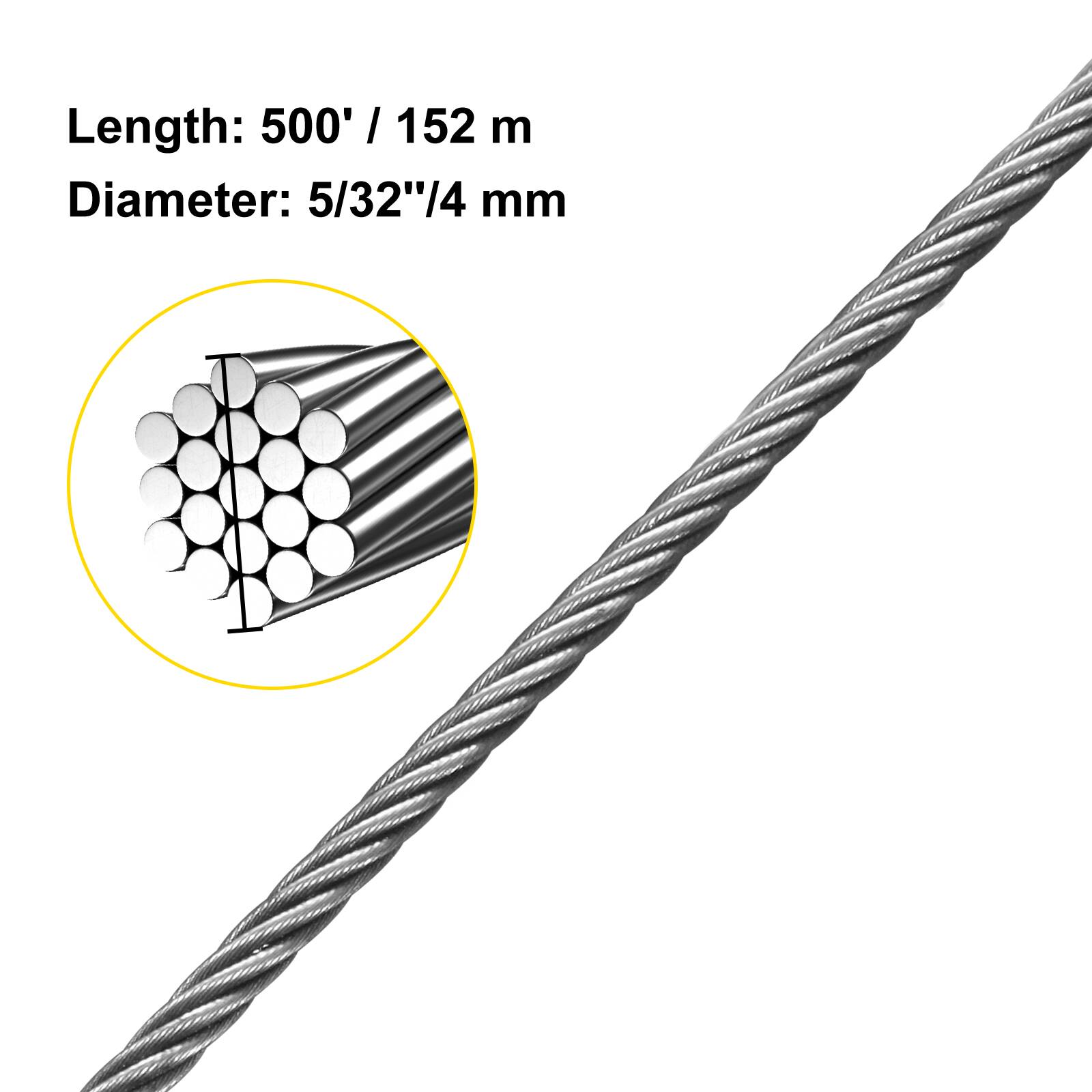 Length: 500' / 152 m  
Diameter: 5/32" / 4 mm