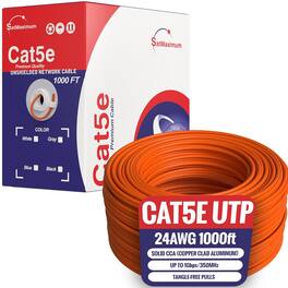 Cables Direct Online - 1000ft Cat5e Solid 24AWG Cable UTP Cat5 Bulk Pull Box Network Copper Clad Aluminum LAN Wire, Unshielded, Orange