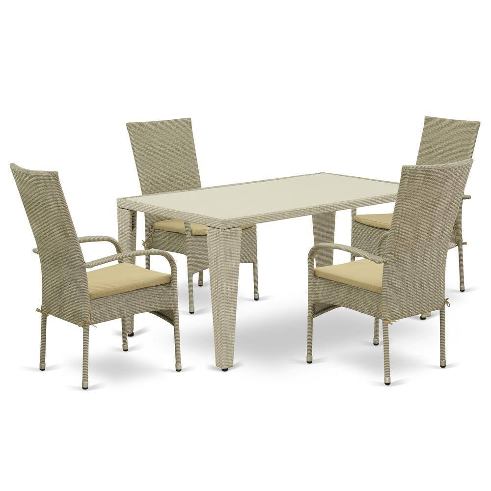 Front. East West Furniture - Wicker Patio Set Natural Linen - Brown.