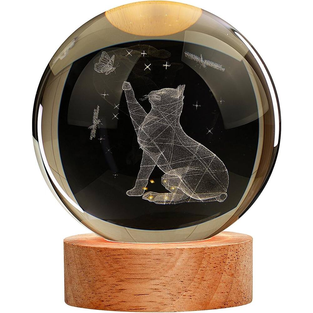 Front. Schertz - Large 3D Cat Night Light – Crystal Lamp with 16 Colors & Remote for Bedroom Deco.