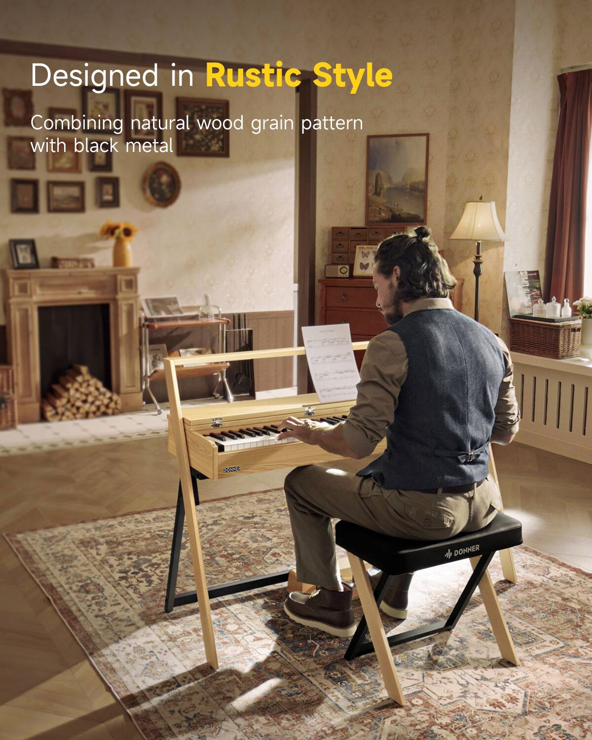 Designed in Rustic Style Combining natural wood grain pattern with black metal SP MasE  (C  DONNER