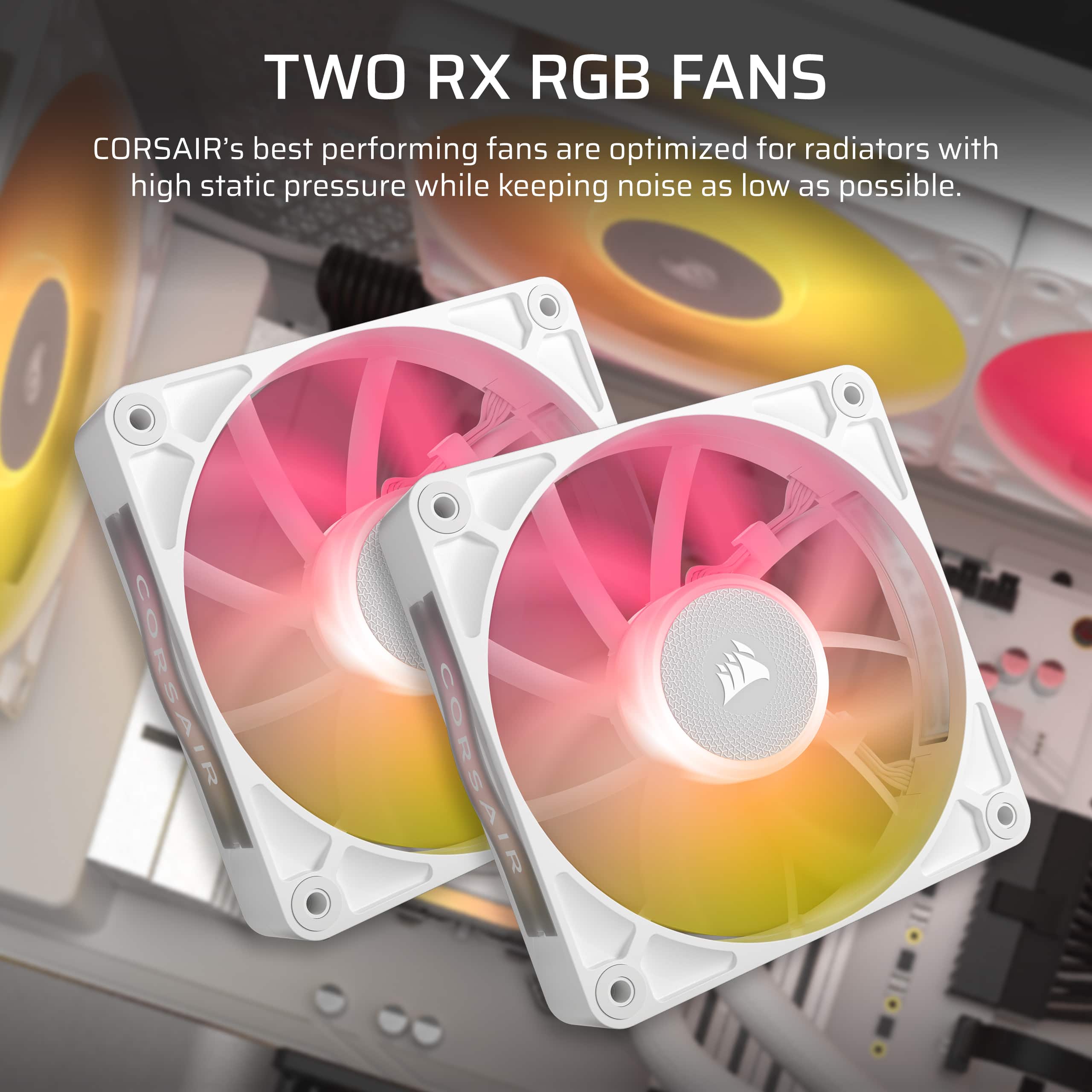 Two RX RGB Fans: Corsair's best performing fans are optimized for radiators with high static pressure while keeping noise as low as possible.