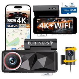CardiVox - 4K Dash Cam 6Lens Dash Camera Front and Rear SONY STARVIS 2 Sensor Night Vision 5GHz WiFi GPS 24/7 Parking mode, 256GB - Black